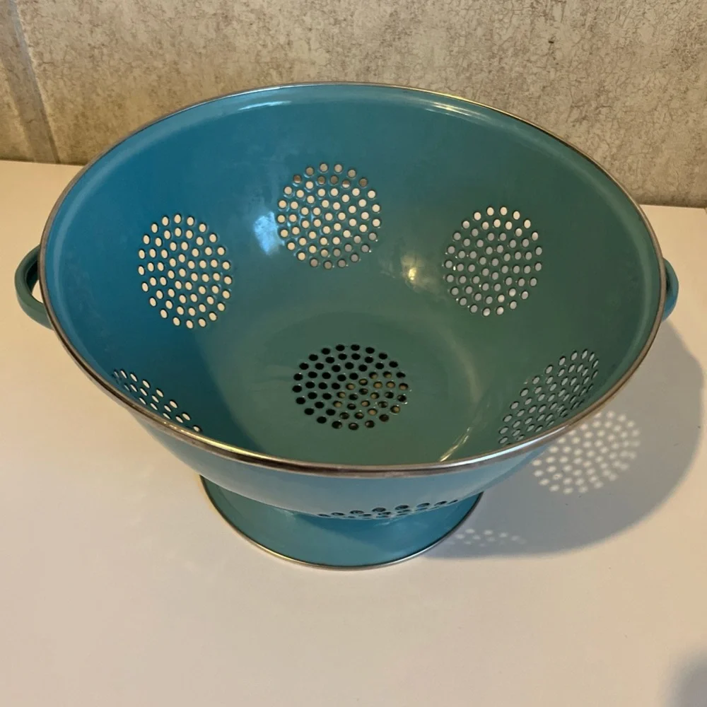 Turquoise Metal Colander with Handles